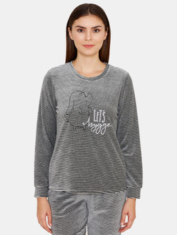 Zivame - Velour Poly Knit Super Soft Sleep Top - Grey
