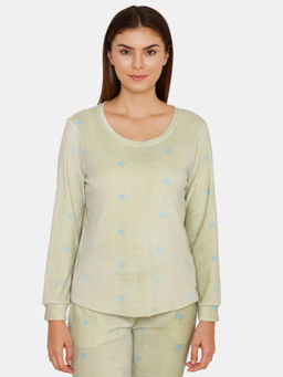 Zivame - Velour Poly Knit Super Soft Sleep Top - Green