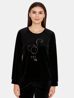 Zivame - Velour Poly Knit Super Soft Sleep Top - Grey