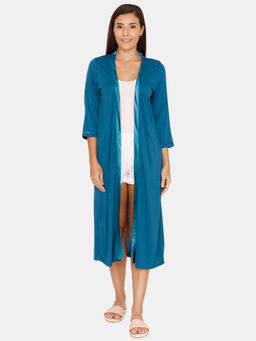 Zivame - Matte & Shine Poly Knit Mid-Calf Length Shrug - Teal