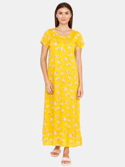 Zivame - Rayon Woven Printed Full Length Nightdress - Mustard