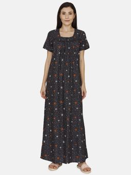 Zivame - Snowflakes Antiviral Finish Rayon Full Length Nightdress - Midnight Navy