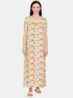 Zivame - Pretty Floral Woven Full Length Nightdress - Orange