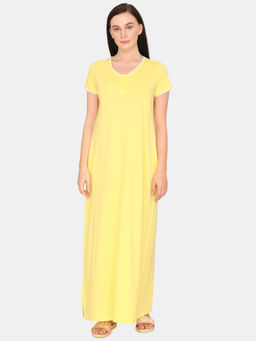 Zivame - Pretty Floral Rayon Full Length Nightdress - Yellow Cream