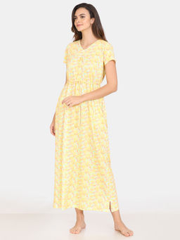 Zivame - Happy Flock Cotton Full Length Nightdress - Lemon
