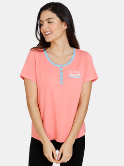 Zivame - Lounge Viscose Blend Henley Top - Pink