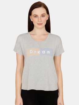 Zivame - Lounge Viscose Blend Tee Melange - Grey