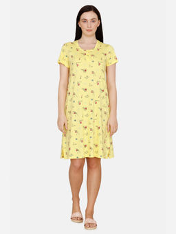 Zivame - Her World Cotton Knee Length Nightdress Aurora - Yellow