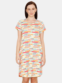 Zivame - Happy Flock Cotton Knee Length Nightdress - Pastel Yellow