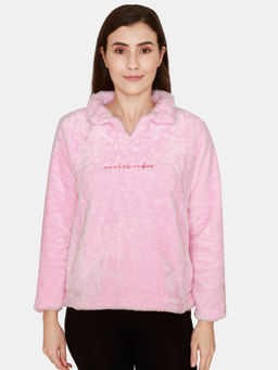 Zivame - Fur Knit Poly Sweatshirt - Candy Pink Pink