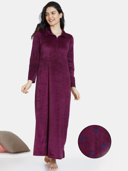 Zivame - Supersoft Velour Knit Full Length Nightdress - Potent Purple