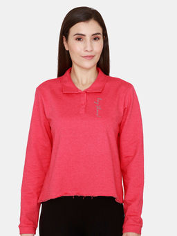 Zivame - Fleece Marl Knit Cotton Sweatshirt With Soft Brushed Back - Raspberry Wine