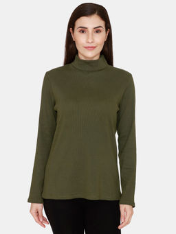 Zivame - Ribbed Cozy Viscose Blend Lounge Top - Leaf Clover