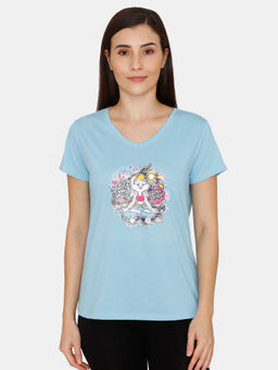 Zivame - Looney Tunes - Doodletastic Knit Cotton Top - Alaskan Blue
