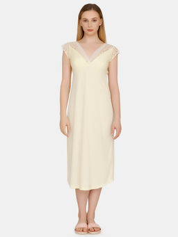 Zivame - Spring Love Poly Viscose Mid Length Night Dress - Yellow