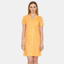 Zivame - Tropical Animal Print Knit Short Length Cotton Knit Nightdress - Orange