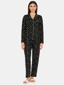 Zivame - Tropical Animal Print Top N Pyjama Set - Black