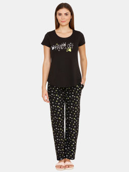 Zivame - Tropical Animal Print Top N Pyjama Set - Black