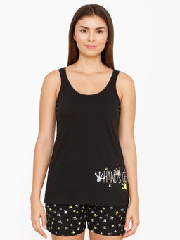 Zivame - Tropical Animal Print Poly Knit Top & Shorts Set - Black