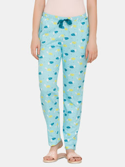 Zivame - Tropical Animal Print Cotton Knit Sleep Pyjama - Blue