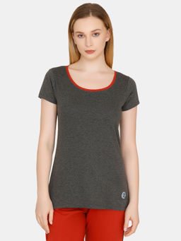 Zivame - Stripes And Fun Cotton Sleep Top - Dark Grey