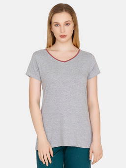 Zivame - Stripes And Fun Cotton Sleep Top - Grey