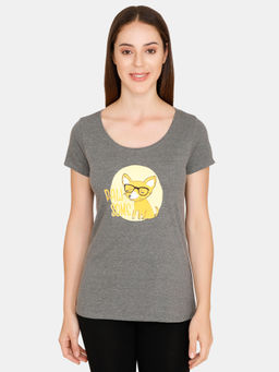 Zivame - Paws Printed Knit Cotton Sleep Top - Charcoal Grey