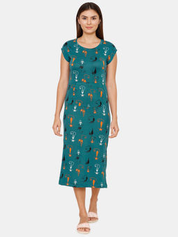 Zivame - Halloween Poly Knit Mid Length Nightdress - Teal