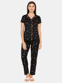 Zivame - Halloween Poly Knit Top & Pyjama Set - Black