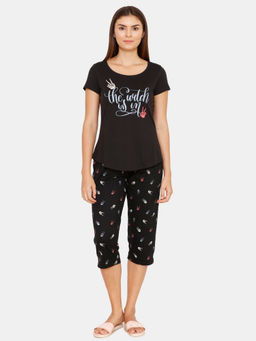 Zivame - Halloween Poly Knit Top & Capri Set - Black