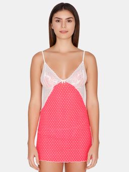 Zivame - Lace N Mesh Babydoll With Thong - Peach