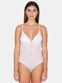 Zivame - Padded Wirefree Lace N Mesh Teddy - White