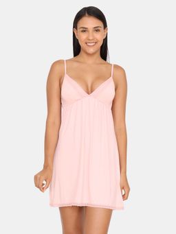Zivame - Lace N Mesh Baby Doll With Thongs - Powder Pink