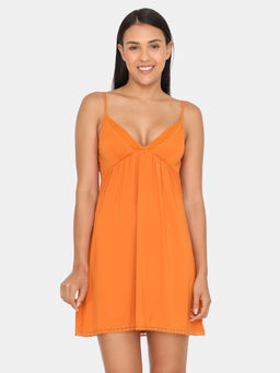 Zivame - Lace N Mesh Baby Doll With Thongs - Orange
