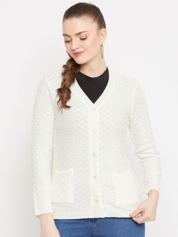 ZIGO - Off White Solid Regular Cardigan