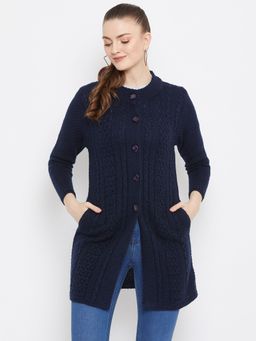 ZIGO - Navy Blue Solid Long Cardigan