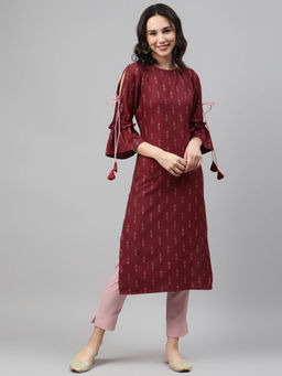 Ziyaa - Women's Maroon Colour Screen Print Straight Kurta And Pant (Set of 2)