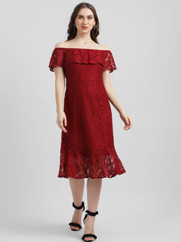 Zink London - Red Patterned Midi Dress