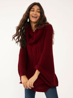 Zink London - Women's Red Solid Ponchos