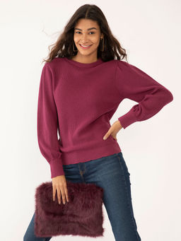 Zink London - Women's Purple Solid Sweater