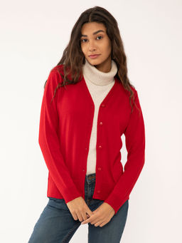 Zink London - Women's Red Solid Cardigans