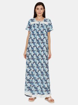 Zivame - Snowflakes Rayon Full Length Nightdress - Blue