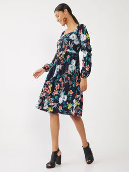Zink London - Women's Navy Blue Printed Dress