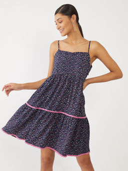 Zink London - Women's Navy Blue Printed Dress