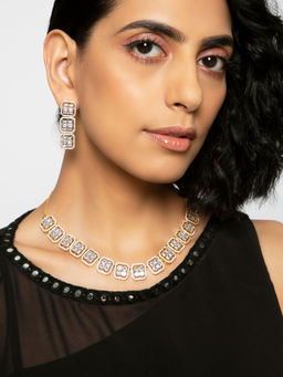 Indya - Rose Gold Plated Crystal Necklace Set