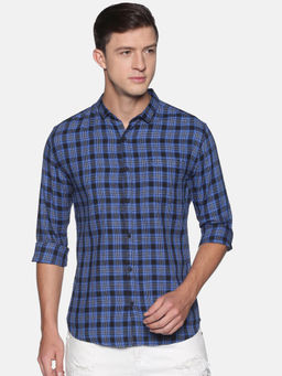 SHOWOFF - Men's Cotton Casual Blue Checks Slim Fit Shirt