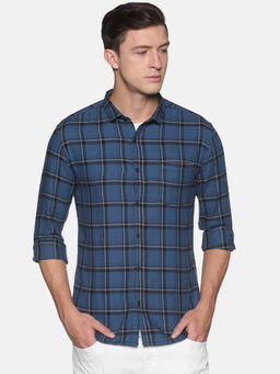 SHOWOFF - Men's Cotton Casual Blue Checks Slim Fit Shirt