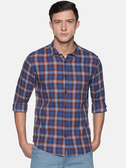 SHOWOFF - Men's Cotton Casual Blue Checks Slim Fit Shirt