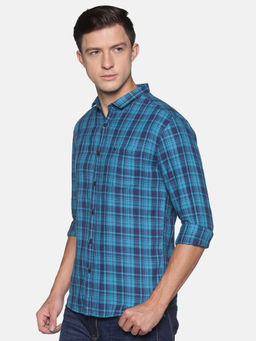 SHOWOFF - Men's Cotton Casual Navy Checks Slim Fit Shirt