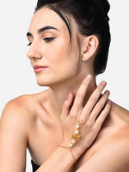 Zaveri Pearls - Gold Tone Bow Contemporary Pearls Ring-Bracelet-ZPFK10458